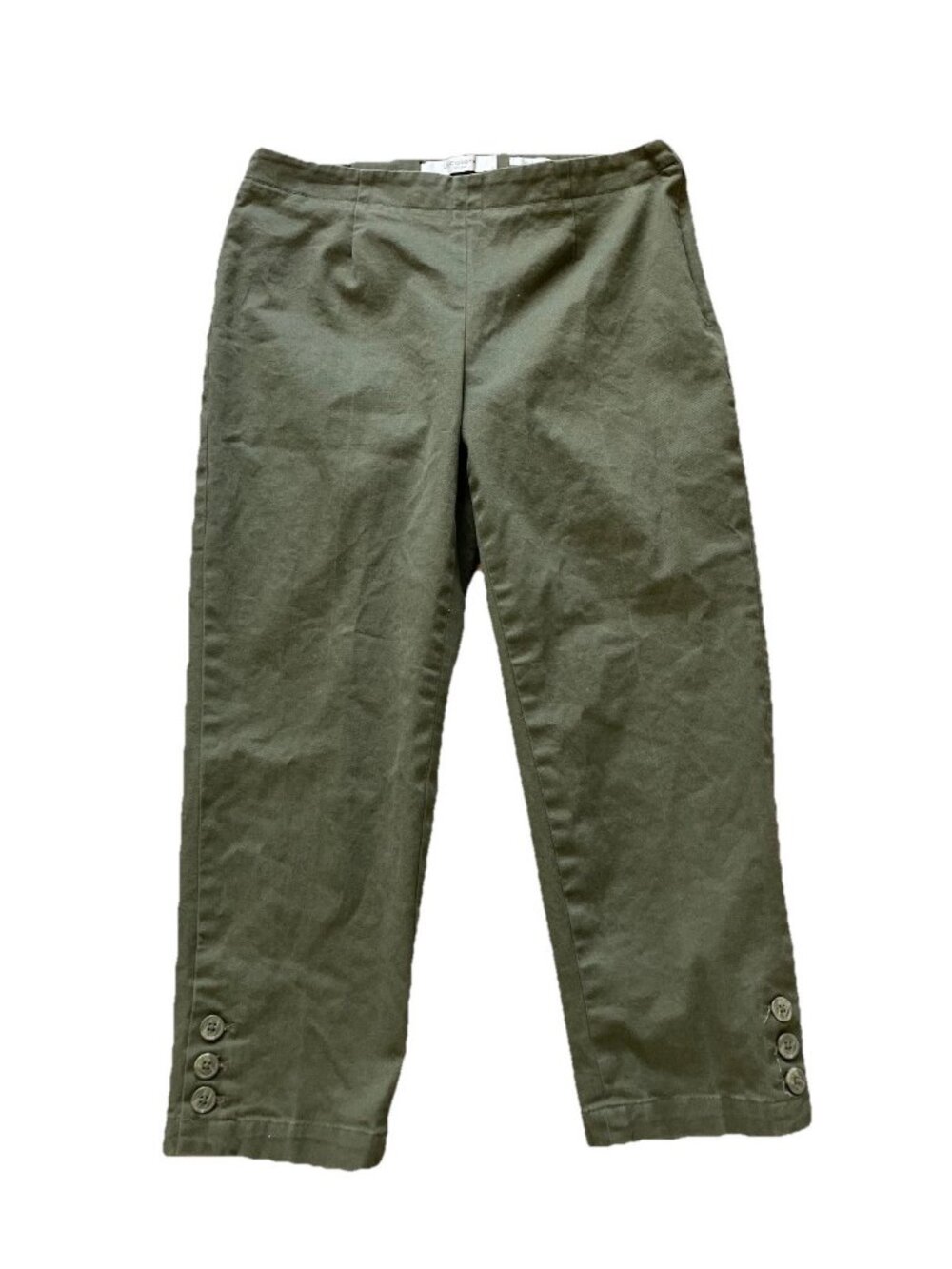 Liz Claiborne Jackie Green Cotton Summer Pants Side Zip Size 10 Crop Length